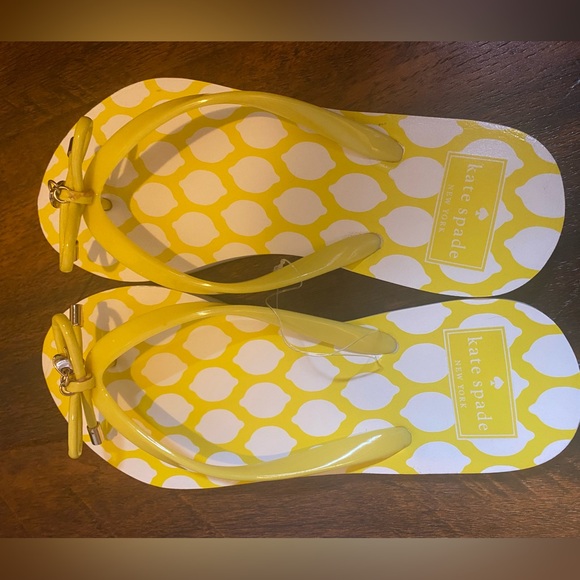 Kate Spade Nadine Lemon Yellow Bow Rubber Thong Flip Flops size 5-6 - Picture 5 of 5